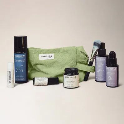 Trousse Noël verte 6 soins visage Rivedroite et Matiere Brute Lab