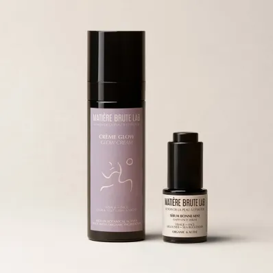 Soins Duo Teint Eclat Sublime: Crème visage Glow et Sérum Bonne Mine Bios.
