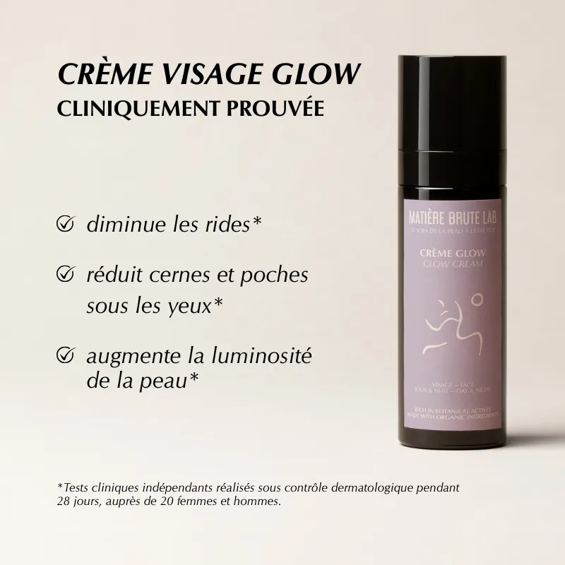 Cr&egrave;me Glow &ndash; Teint &Eacute;clat et vitalit&eacute; pour la peau | Mati&egrave;re Brute Lab