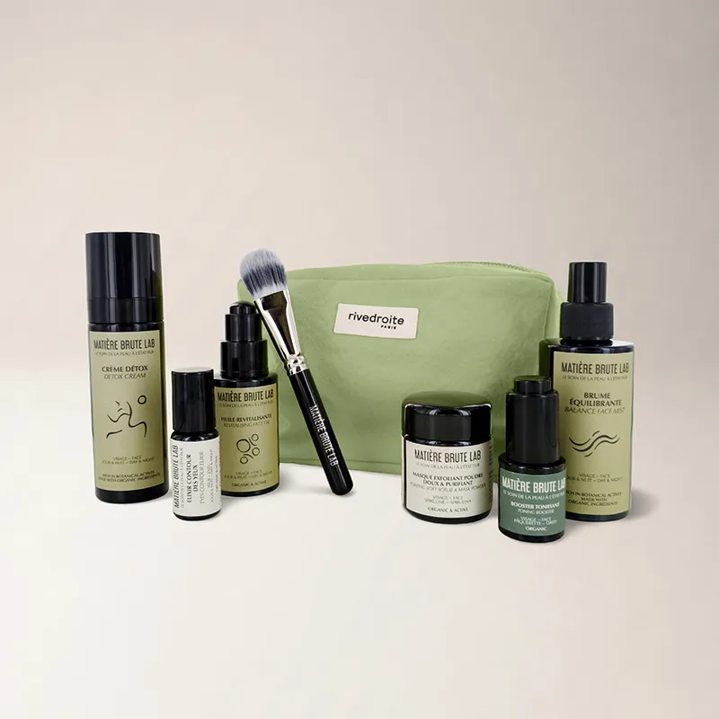 Trousse Essentielle verte 6 soins naturels visage - Rivedroite et Matiere Brute Lab