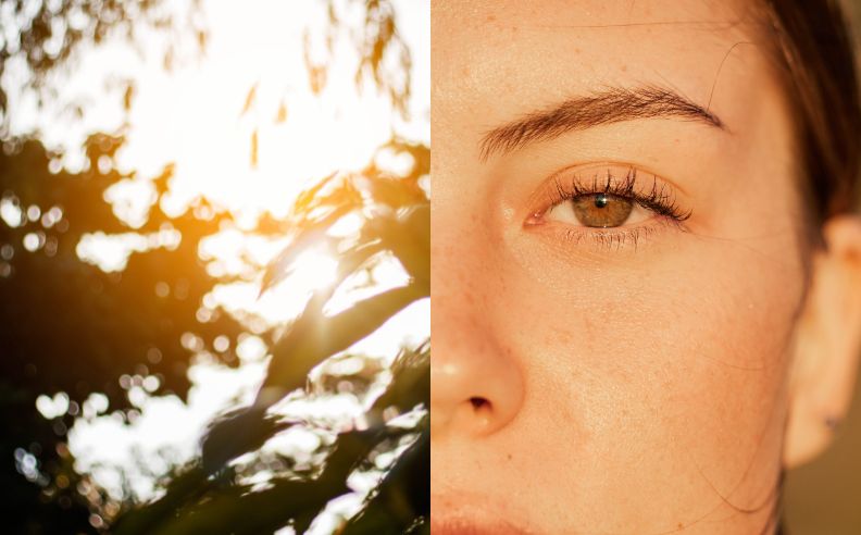 Diptyque d'un rayon de soleil et le visage d'une femme