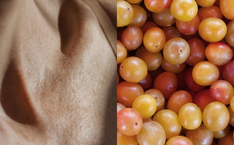 Un diptyque entre des mirabelles et un zoom sur la peau