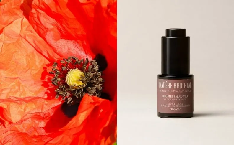 Un diptyque du booster réparateur et d'un coquelicot