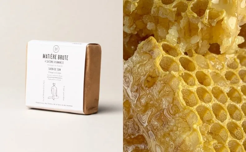 Un diptyque du savon doux et de la cire d'abeille