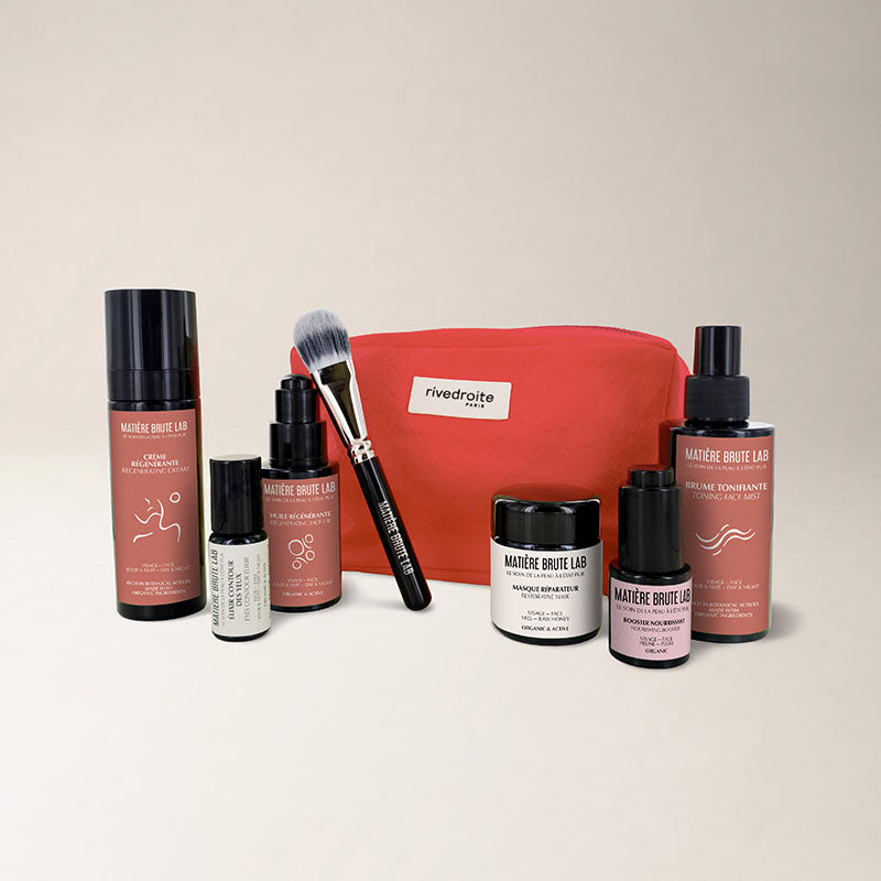 Trousse rouge soins cosmétiques biologiques visage Rivedroite & Matière Brute Lab